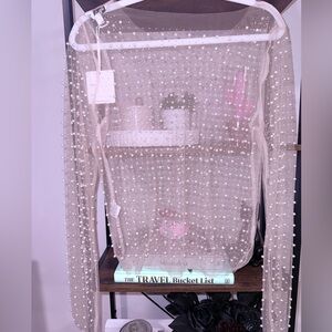 DAVI & DANI Pearl-Embellished Sheer Top